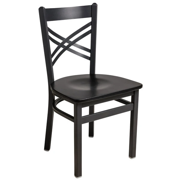 BFM Seating Akrin Sand Black Steel Side Chair With Cross Steel Back And Black Wooden Seat 3 BFM Seating Akrin Sand Black Steel Side Chair With Cross Steel Back And Black Wooden Seat