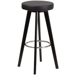 Flash Furniture CH-152601-BK-VY-GG Trenton Series Cappuccino Wood Bar Height Stool With Black Vinyl Seat