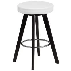 Flash Furniture CH-152600-WH-VY-GG Trenton Series Cappuccino Wood Counter Height Stool With White Vinyl Seat