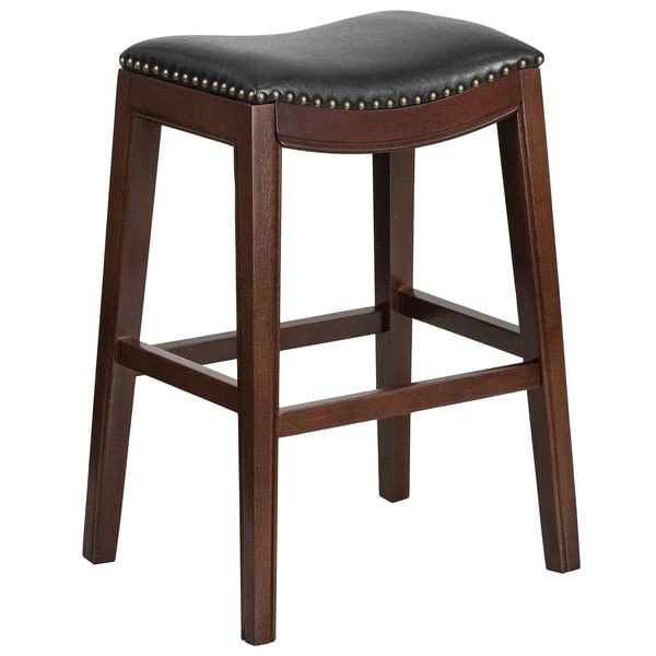 Flash Furniture TA-411030-CA-GG Cappuccino Wood Bar Height Stool With Black Leather Saddle Seat 3 Flash Furniture TA-411030-CA-GG Cappuccino Wood Bar Height Stool With Black Leather Saddle Seat