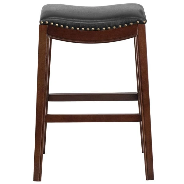 Flash Furniture TA-411030-CA-GG Cappuccino Wood Bar Height Stool With Black Leather Saddle Seat 4 Flash Furniture TA-411030-CA-GG Cappuccino Wood Bar Height Stool With Black Leather Saddle Seat - Image 2