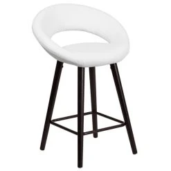 Flash Furniture CH-152551-WH-VY-GG Kelsey Series Cappuccino Wood Counter Height Stool With White Vinyl Seat