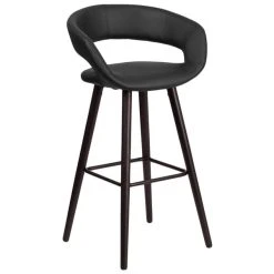 Flash Furniture CH-152560-BK-VY-GG Brynn Series Cappuccino Wood Bar Height Stool With Black Vinyl Seat