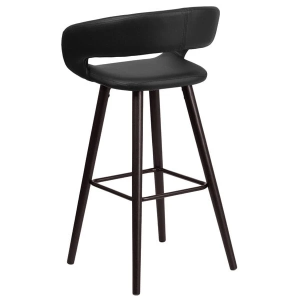 Flash Furniture CH-152560-BK-VY-GG Brynn Series Cappuccino Wood Bar Height Stool With Black Vinyl Seat 4 Flash Furniture CH-152560-BK-VY-GG Brynn Series Cappuccino Wood Bar Height Stool With Black Vinyl Seat - Image 2
