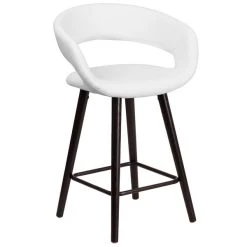 Flash Furniture CH-152561-WH-VY-GG Brynn Series Cappuccino Wood Counter Height Stool With White Vinyl Seat