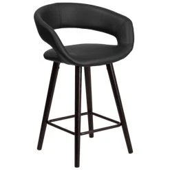 Flash Furniture CH-152561-BK-VY-GG Brynn Series Cappuccino Wood Counter Height Stool With Black Vinyl Seat