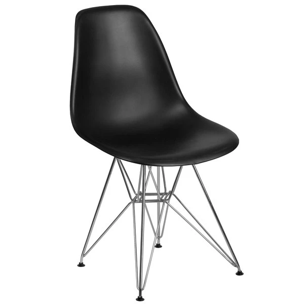 Flash Furniture FH-130-CPP1-BK-GG Elon Series Black Plastic Accent Side Chair With Chrome Base 3 Flash Furniture FH-130-CPP1-BK-GG Elon Series Black Plastic Accent Side Chair With Chrome Base