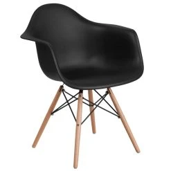 Flash Furniture FH-132-DPP-BK-GG Alonza Black Plastic Chair With Wood Base