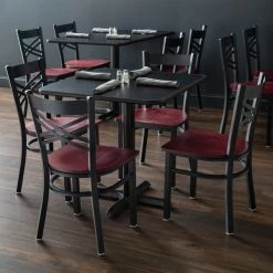 Lancaster Table & Seating Black Finish Cross Back Chair With Mahogany Wood Seat -BFM Seating sHOP 1710941