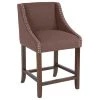 Flash Furniture CH-182020-24-BN-F-GG Carmel Series Counter Height Stool In Brown Fabric With Walnut Frame And Nail Trim Accent