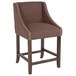 Flash Furniture CH-182020-24-BN-F-GG Carmel Series Counter Height Stool In Brown Fabric With Walnut Frame And Nail Trim Accent