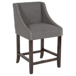 Flash Furniture CH-182020-24-DKGY-F-GG Carmel Series Counter Height Stool In Dark Gray Fabric With Walnut Frame And Nail Trim Accent