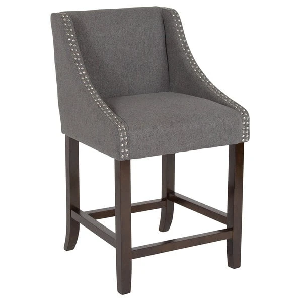 Flash Furniture CH-182020-24-DKGY-F-GG Carmel Series Counter Height Stool In Dark Gray Fabric With Walnut Frame And Nail Trim Accent 3 Flash Furniture CH-182020-24-DKGY-F-GG Carmel Series Counter Height Stool In Dark Gray Fabric With Walnut Frame And Nail Trim Accent