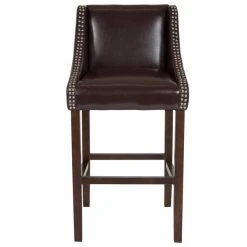 Flash Furniture CH-182020-30-BN-GG Carmel Series Brown Leather Bar Stool With Walnut Frame And Nail Trim Accent -BFM Seating sHOP 1723857