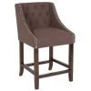 Flash Furniture CH-182020-T-24-BN-F-GG Carmel Series Counter Height Stool In Brown Tufted Fabric With Walnut Frame And Nail Trim Accent