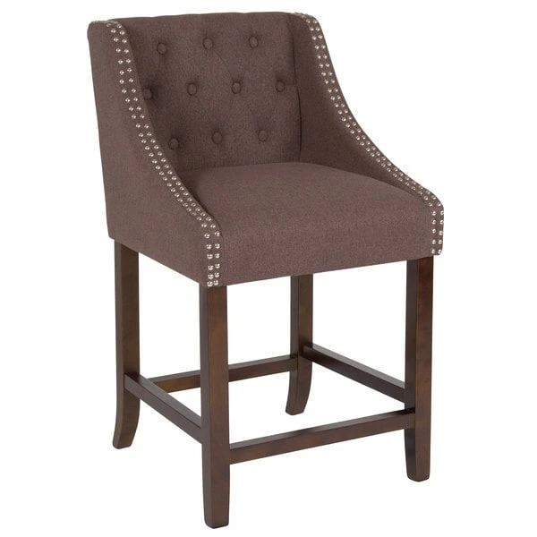 Flash Furniture CH-182020-T-24-BN-F-GG Carmel Series Counter Height Stool In Brown Tufted Fabric With Walnut Frame And Nail Trim Accent 3 Flash Furniture CH-182020-T-24-BN-F-GG Carmel Series Counter Height Stool In Brown Tufted Fabric With Walnut Frame And Nail Trim Accent