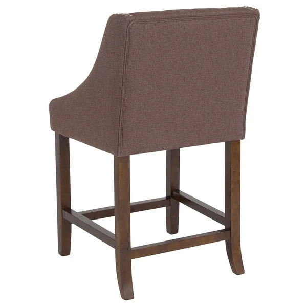 Flash Furniture CH-182020-T-24-BN-F-GG Carmel Series Counter Height Stool In Brown Tufted Fabric With Walnut Frame And Nail Trim Accent 4 Flash Furniture CH-182020-T-24-BN-F-GG Carmel Series Counter Height Stool In Brown Tufted Fabric With Walnut Frame And Nail Trim Accent - Image 2
