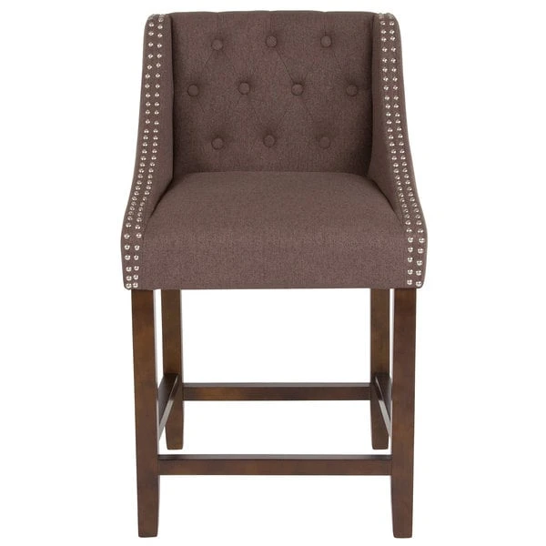 Flash Furniture CH-182020-T-24-BN-F-GG Carmel Series Counter Height Stool In Brown Tufted Fabric With Walnut Frame And Nail Trim Accent 5 Flash Furniture CH-182020-T-24-BN-F-GG Carmel Series Counter Height Stool In Brown Tufted Fabric With Walnut Frame And Nail Trim Accent - Image 3