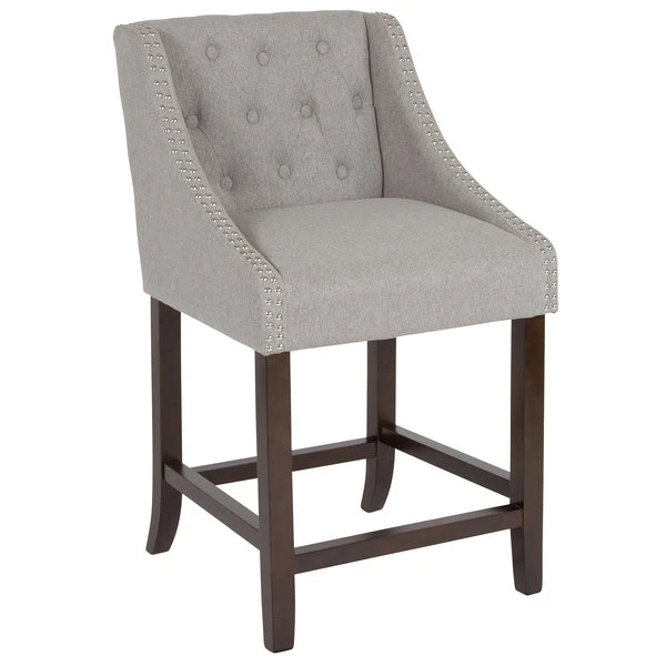 Flash Furniture CH-182020-T-24-LTGY-F-GG Carmel Series Counter Height Stool In Light Gray Tufted Fabric With Walnut Frame And Nail Trim Accent 3 Flash Furniture CH-182020-T-24-LTGY-F-GG Carmel Series Counter Height Stool In Light Gray Tufted Fabric With Walnut Frame And Nail Trim Accent