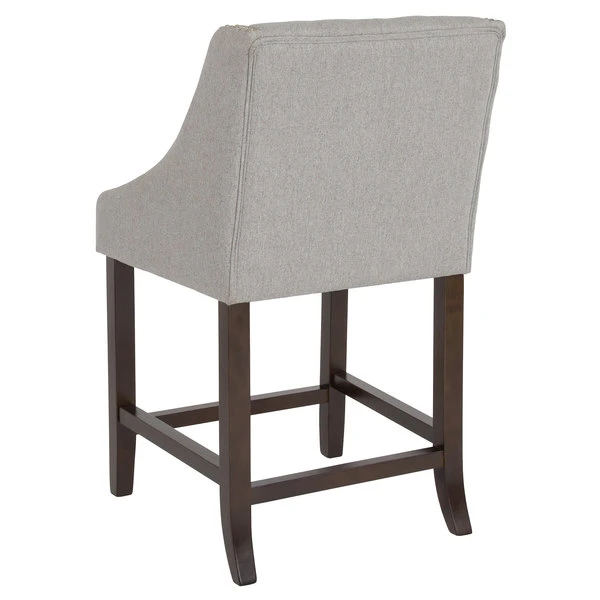 Flash Furniture CH-182020-T-24-LTGY-F-GG Carmel Series Counter Height Stool In Light Gray Tufted Fabric With Walnut Frame And Nail Trim Accent 4 Flash Furniture CH-182020-T-24-LTGY-F-GG Carmel Series Counter Height Stool In Light Gray Tufted Fabric With Walnut Frame And Nail Trim Accent - Image 2