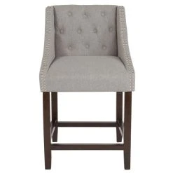 Flash Furniture CH-182020-T-24-LTGY-F-GG Carmel Series Counter Height Stool In Light Gray Tufted Fabric With Walnut Frame And Nail Trim Accent 7 Flash Furniture CH-182020-T-24-LTGY-F-GG Carmel Series Counter Height Stool In Light Gray Tufted Fabric With Walnut Frame And Nail Trim Accent -BFM Seating sHOP 1723906