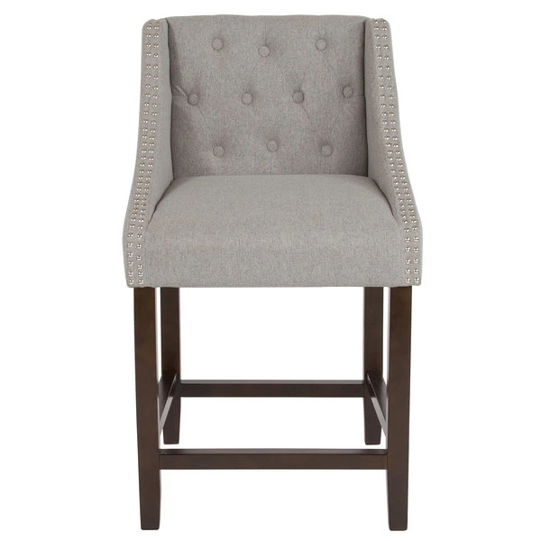 Flash Furniture CH-182020-T-24-LTGY-F-GG Carmel Series Counter Height Stool In Light Gray Tufted Fabric With Walnut Frame And Nail Trim Accent 5 Flash Furniture CH-182020-T-24-LTGY-F-GG Carmel Series Counter Height Stool In Light Gray Tufted Fabric With Walnut Frame And Nail Trim Accent - Image 3