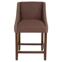 Flash Furniture CH-182020-24-BN-F-GG Carmel Series Counter Height Stool In Brown Fabric With Walnut Frame And Nail Trim Accent -BFM Seating sHOP 1723910
