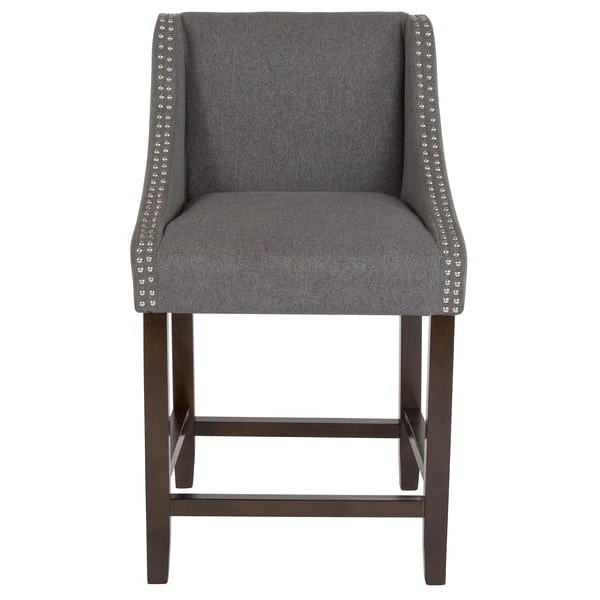 Flash Furniture CH-182020-24-DKGY-F-GG Carmel Series Counter Height Stool In Dark Gray Fabric With Walnut Frame And Nail Trim Accent 5 Flash Furniture CH-182020-24-DKGY-F-GG Carmel Series Counter Height Stool In Dark Gray Fabric With Walnut Frame And Nail Trim Accent - Image 3