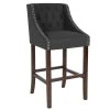 Flash Furniture CH-182020-T-30-BK-F-GG Carmel Series Black Tufted Fabric Bar Stool With Walnut Frame And Nail Trim Accent -BFM Seating sHOP 1723951