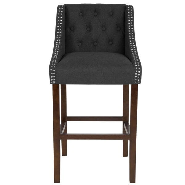 Flash Furniture CH-182020-T-30-BK-F-GG Carmel Series Black Tufted Fabric Bar Stool With Walnut Frame And Nail Trim Accent 5 Flash Furniture CH-182020-T-30-BK-F-GG Carmel Series Black Tufted Fabric Bar Stool With Walnut Frame And Nail Trim Accent - Image 3