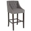 Flash Furniture CH-182020-T-30-DKGY-F-GG Carmel Series Dark Gray Tufted Fabric Bar Stool With Walnut Frame And Nail Trim Accent
