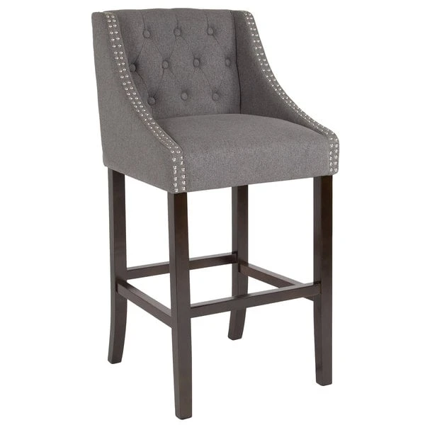 Flash Furniture CH-182020-T-30-DKGY-F-GG Carmel Series Dark Gray Tufted Fabric Bar Stool With Walnut Frame And Nail Trim Accent 3 Flash Furniture CH-182020-T-30-DKGY-F-GG Carmel Series Dark Gray Tufted Fabric Bar Stool With Walnut Frame And Nail Trim Accent