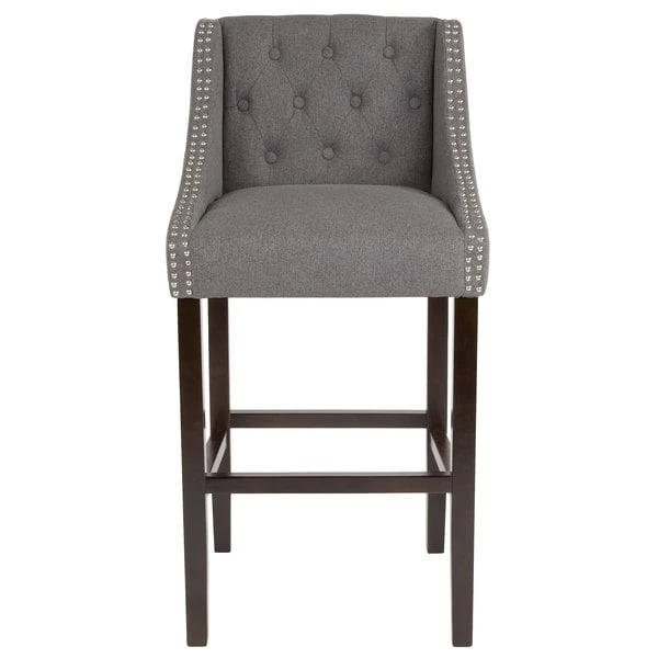 Flash Furniture CH-182020-T-30-DKGY-F-GG Carmel Series Dark Gray Tufted Fabric Bar Stool With Walnut Frame And Nail Trim Accent 5 Flash Furniture CH-182020-T-30-DKGY-F-GG Carmel Series Dark Gray Tufted Fabric Bar Stool With Walnut Frame And Nail Trim Accent - Image 3