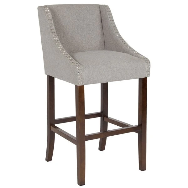Flash Furniture CH-182020-30-LTGY-F-GG Carmel Series Light Gray Fabric Bar Stool With Walnut Frame And Nail Trim Accent 3 Flash Furniture CH-182020-30-LTGY-F-GG Carmel Series Light Gray Fabric Bar Stool With Walnut Frame And Nail Trim Accent