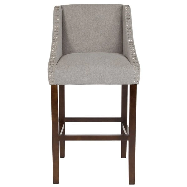 Flash Furniture CH-182020-30-LTGY-F-GG Carmel Series Light Gray Fabric Bar Stool With Walnut Frame And Nail Trim Accent 5 Flash Furniture CH-182020-30-LTGY-F-GG Carmel Series Light Gray Fabric Bar Stool With Walnut Frame And Nail Trim Accent - Image 3