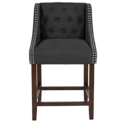 Flash Furniture CH-182020-T-24-BK-F-GG Carmel Series Counter Height Stool In Black Tufted Fabric With Walnut Frame And Nail Trim Accent -BFM Seating sHOP 1749039