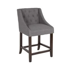 Flash Furniture CH-182020-T-24-DKGY-F-GG Carmel Series 24" Dark Gray Tufted Counter Height Stool With Walnut Frame And Accent Nail Trim