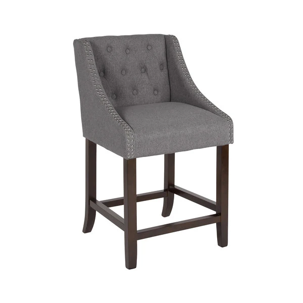 Flash Furniture CH-182020-T-24-DKGY-F-GG Carmel Series 24" Dark Gray Tufted Counter Height Stool With Walnut Frame And Accent Nail Trim 3 Flash Furniture CH-182020-T-24-DKGY-F-GG Carmel Series 24" Dark Gray Tufted Counter Height Stool With Walnut Frame And Accent Nail Trim