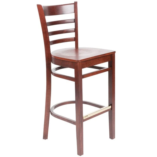 Lancaster Table & Seating Mahogany Finish Wooden Ladder Back Bar Height Chair 4 Lancaster Table & Seating Mahogany Finish Wooden Ladder Back Bar Height Chair - Image 2
