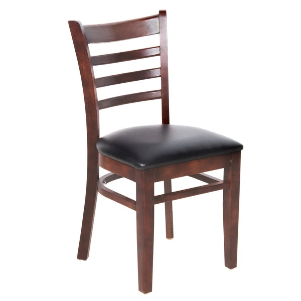 Lancaster Table & Seating Mahogany Finish Wooden Ladder Back Chair With 2 1/2" Padded Seat 4 Lancaster Table & Seating Mahogany Finish Wooden Ladder Back Chair With 2 1/2" Padded Seat - Image 2