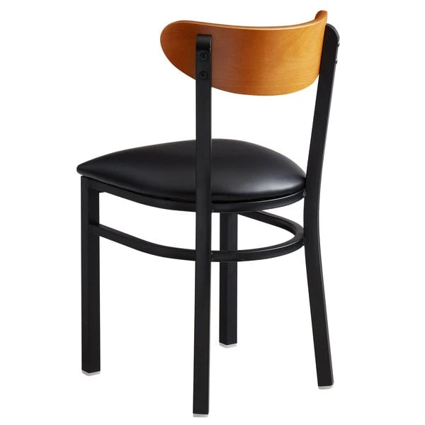 LT&S Boomerang Series Lancaster Table & Seating Boomerang Black Finish Chair With 2 1/2" Black Vinyl Padded Seat And Cherry Wood Back 4 LT&S Boomerang Series Lancaster Table & Seating Boomerang Black Finish Chair With 2 1/2" Black Vinyl Padded Seat And Cherry Wood Back - Image 2