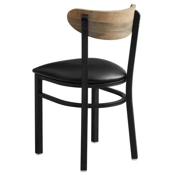LT&S Boomerang Series Lancaster Table & Seating Boomerang Black Finish Chair With 2 1/2" Black Vinyl Padded Seat And Driftwood Back 4 LT&S Boomerang Series Lancaster Table & Seating Boomerang Black Finish Chair With 2 1/2" Black Vinyl Padded Seat And Driftwood Back - Image 2