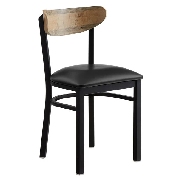 LT&S Boomerang Series Lancaster Table & Seating Boomerang Black Finish Chair With 2 1/2" Black Vinyl Padded Seat And Driftwood Back 3 LT&S Boomerang Series Lancaster Table & Seating Boomerang Black Finish Chair With 2 1/2" Black Vinyl Padded Seat And Driftwood Back