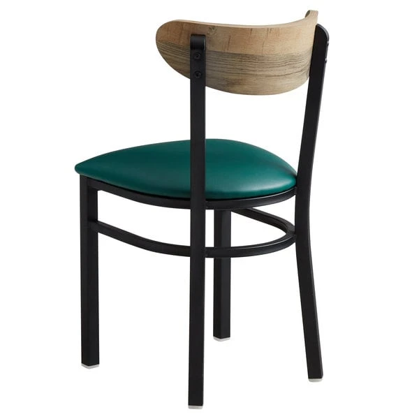 LT&S Boomerang Series Lancaster Table & Seating Boomerang Black Finish Chair With 2 1/2" Green Vinyl Padded Seat And Driftwood Back 5 LT&S Boomerang Series Lancaster Table & Seating Boomerang Black Finish Chair With 2 1/2" Green Vinyl Padded Seat And Driftwood Back - Image 3