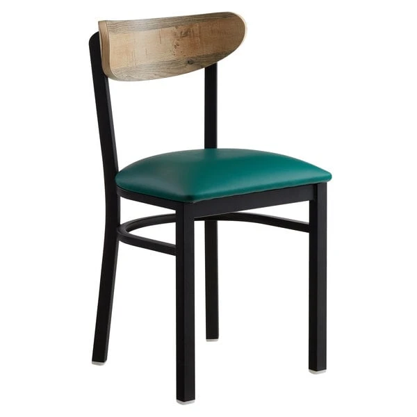 LT&S Boomerang Series Lancaster Table & Seating Boomerang Black Finish Chair With 2 1/2" Green Vinyl Padded Seat And Driftwood Back 4 LT&S Boomerang Series Lancaster Table & Seating Boomerang Black Finish Chair With 2 1/2" Green Vinyl Padded Seat And Driftwood Back - Image 2