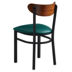 LT&S Boomerang Series Lancaster Table & Seating Boomerang Black Finish Chair With 2 1/2" Green Vinyl Padded Seat And Antique Walnut Wood Back -BFM Seating sHOP 1870035