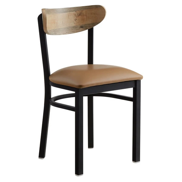 LT&S Boomerang Series Lancaster Table & Seating Boomerang Black Finish Chair With 2 1/2" Light Brown Vinyl Padded Seat And Driftwood Back 4 LT&S Boomerang Series Lancaster Table & Seating Boomerang Black Finish Chair With 2 1/2" Light Brown Vinyl Padded Seat And Driftwood Back - Image 2