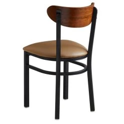 LT&S Boomerang Series Lancaster Table & Seating Boomerang Black Finish Chair With 2 1/2" Light Brown Vinyl Padded Seat And Antique Walnut Wood Back -BFM Seating sHOP 1870044
