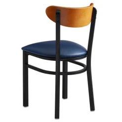 LT&S Boomerang Series Lancaster Table & Seating Boomerang Black Finish Chair With 2 1/2" Navy Vinyl Padded Seat And Cherry Wood Back 7 LT&S Boomerang Series Lancaster Table & Seating Boomerang Black Finish Chair With 2 1/2" Navy Vinyl Padded Seat And Cherry Wood Back -BFM Seating sHOP 1870053