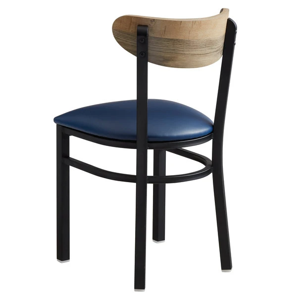 LT&S Boomerang Series Lancaster Table & Seating Boomerang Black Finish Chair With 2 1/2" Navy Vinyl Padded Seat And Driftwood Back 5 LT&S Boomerang Series Lancaster Table & Seating Boomerang Black Finish Chair With 2 1/2" Navy Vinyl Padded Seat And Driftwood Back - Image 3
